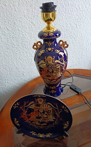 Tischlampe porzellan blau gold - tischlampe, blau/gold